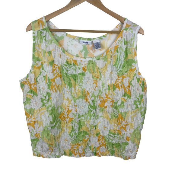 Ms. Lee Tops - Ms. Lee Women's Smocked Crop Tank Top Size XL Floral Summer Casual Stretch White